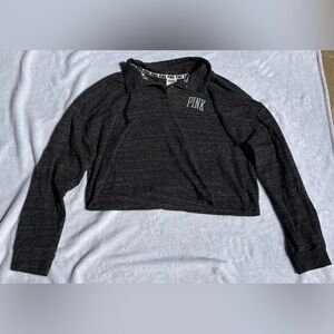 Victoria's Secret PINK Black Cropped Quarter-Zip Hoodie